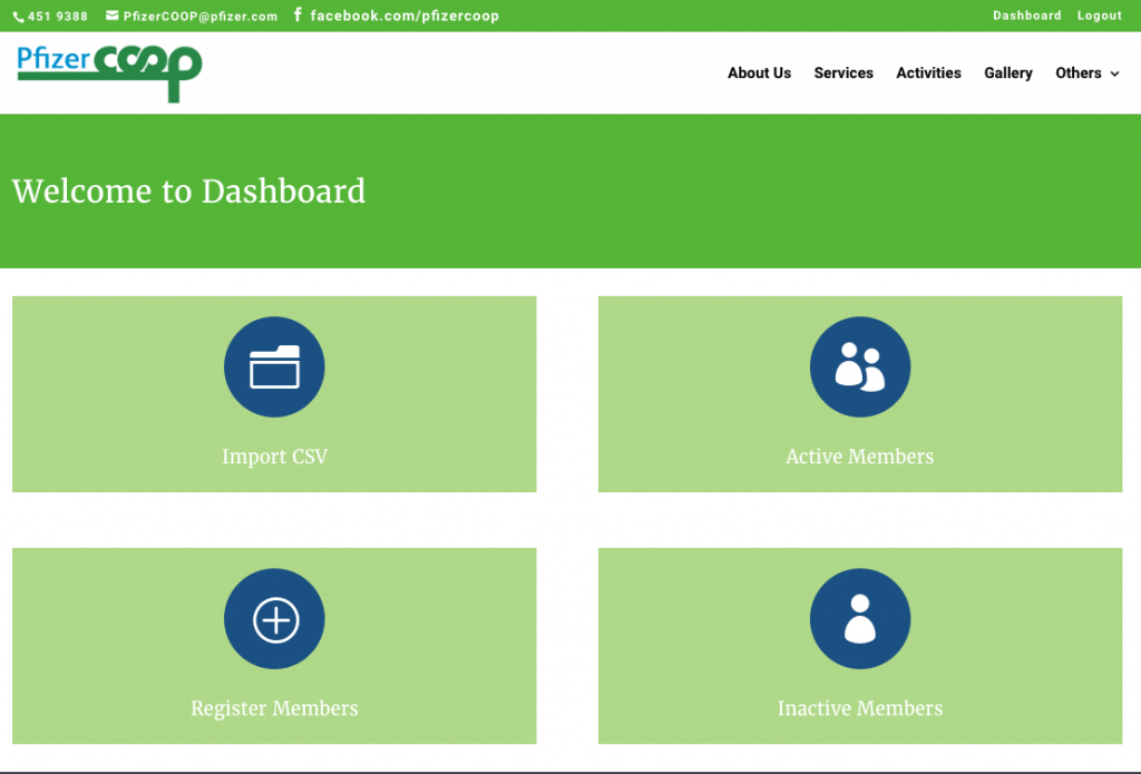 Admin Dashboard Allow the admin to navigate to important part of the system that they mostly used.