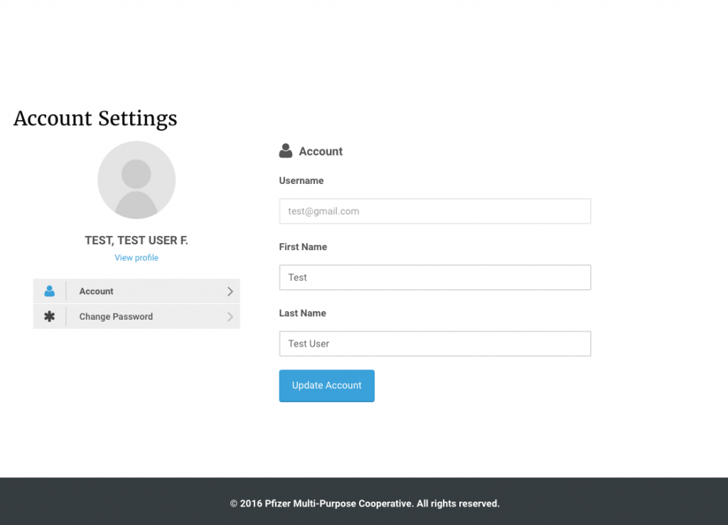 Account setting page. It allows the user to edit the account for login purpose